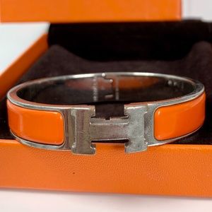 Authentic Hermès Clic-Clac Bangle- Orange & Silver